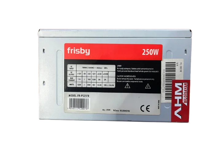 FRİSBY 250 WATT Power Supply 8 CM FANLI GÜÇ KAYNAĞI GRİ KASA (2 EL YENİLENMİŞ Ürün)