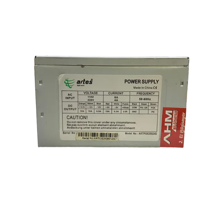 Artes-ahm.250 WATT Power Supply 8 CM FANLI GÜÇ KAYNAĞI (2 EL YENİLENMİŞ Ürün)