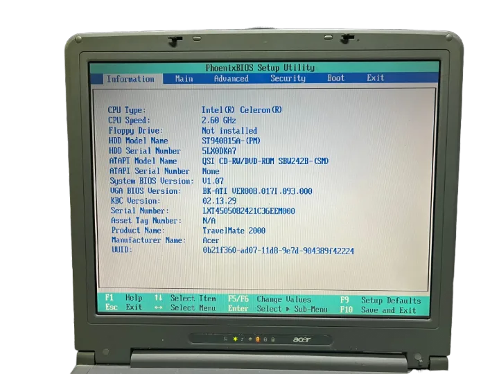 Acer TRAVELMATE 2000 İNTEL CELERON 2.6GHZ DİZÜSTÜ BİLGİSAYAR (retro)